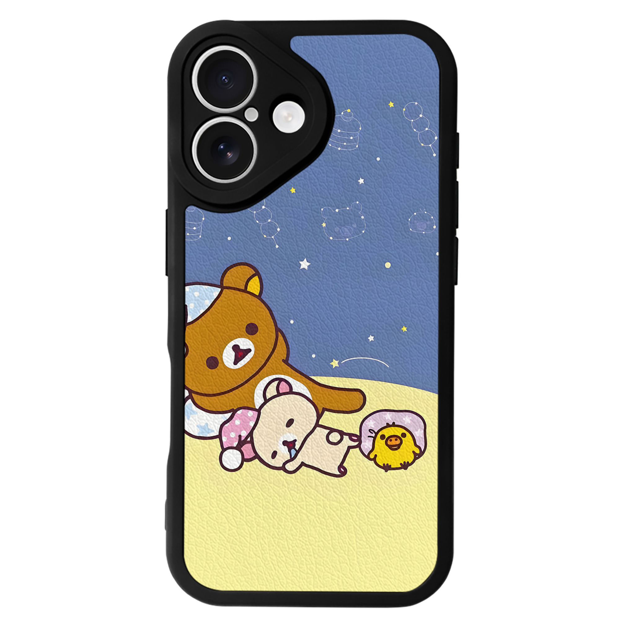 （画像用） リラックマ リラックマ キイロイトリ Rilakkuma Korilakkuma Kiiroitori 【iPhone 16シリーズ対応】シリコンスマホケース（レザー調） 材質：シリコン